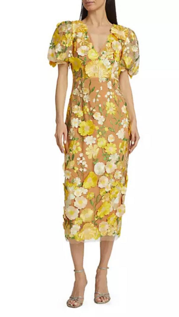 AIIZIE FLORAL PUFF-SLEEVE MIDI DRESS - product image