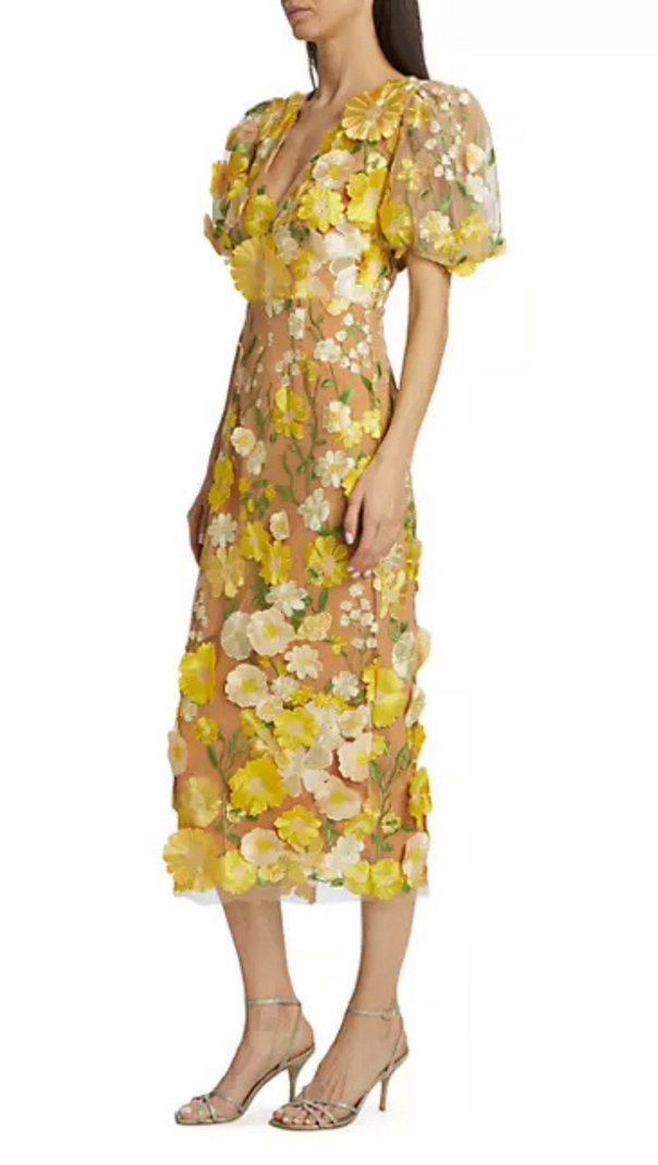 AIIZIE FLORAL PUFF-SLEEVE MIDI DRESS - product image
