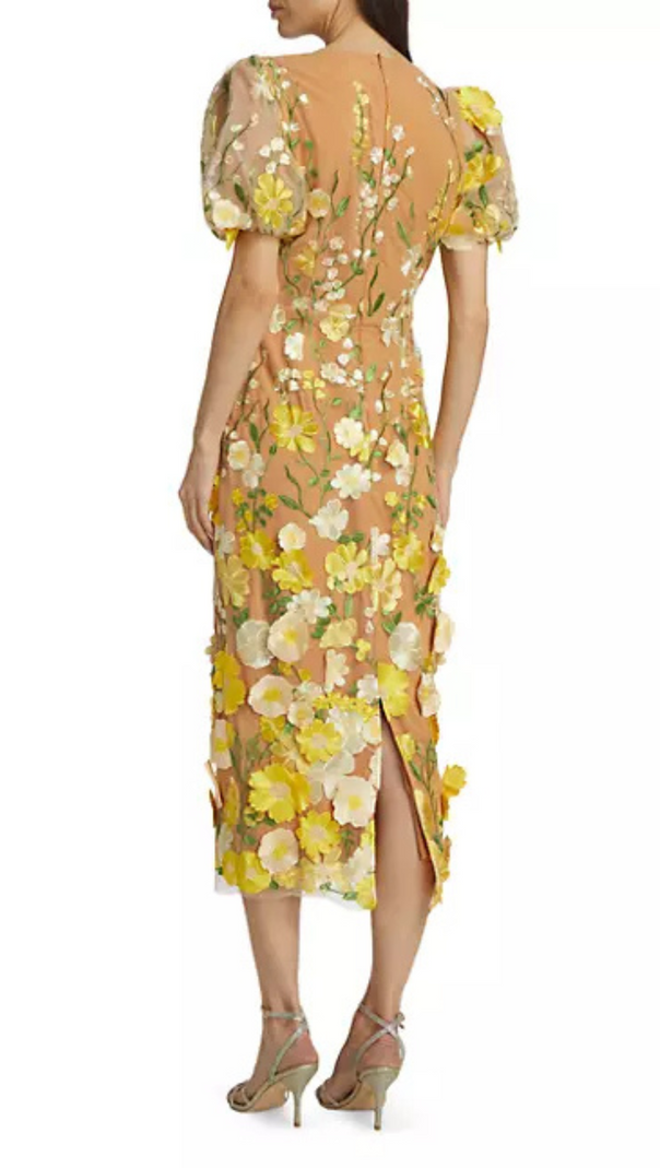 AIIZIE FLORAL PUFF-SLEEVE MIDI DRESS - product image