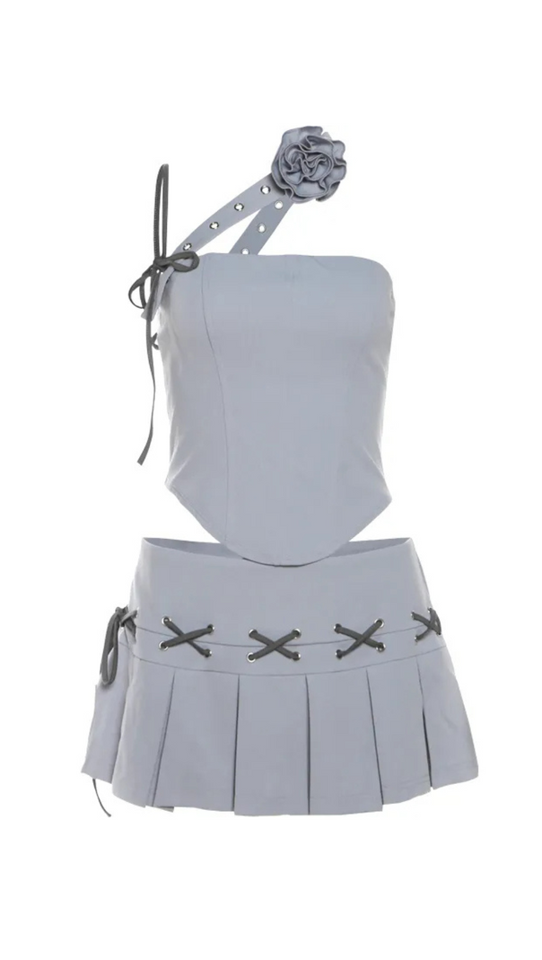 AIIZIE ASYMMETRICAL CROP TOP MINI PLEATED SKIRT - product image