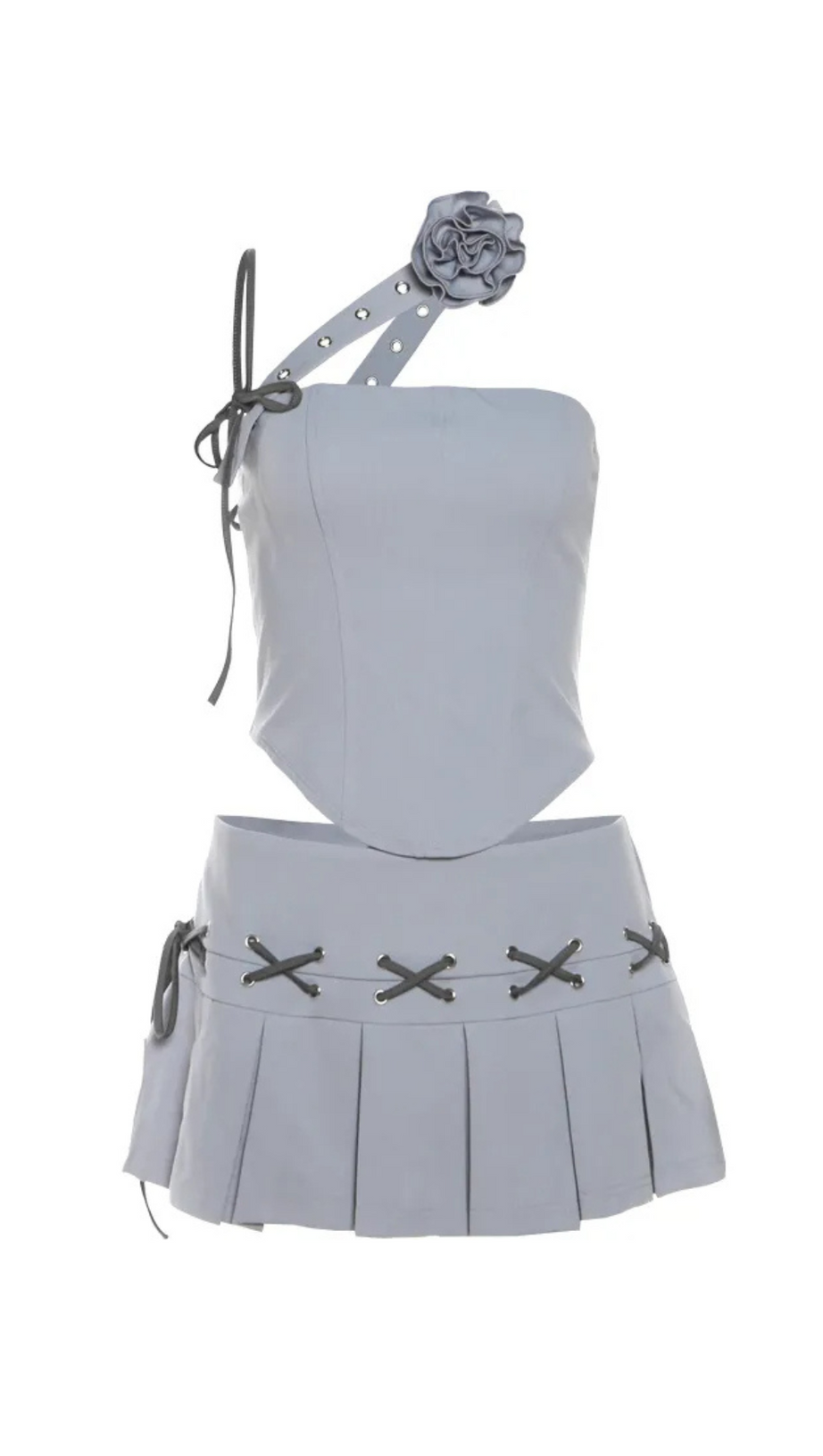 ASYMMETRICAL CROP TOP MINI PLEATED SKIRT