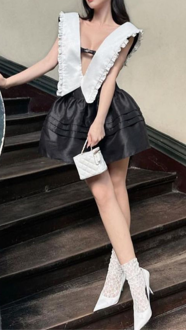 AIIZIE V-NECK CUTOUT RUFFLES MINI DRESS - product image