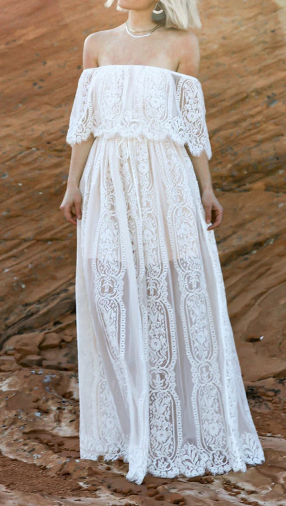 LACE OFF SHOULDER MAXI DRESS