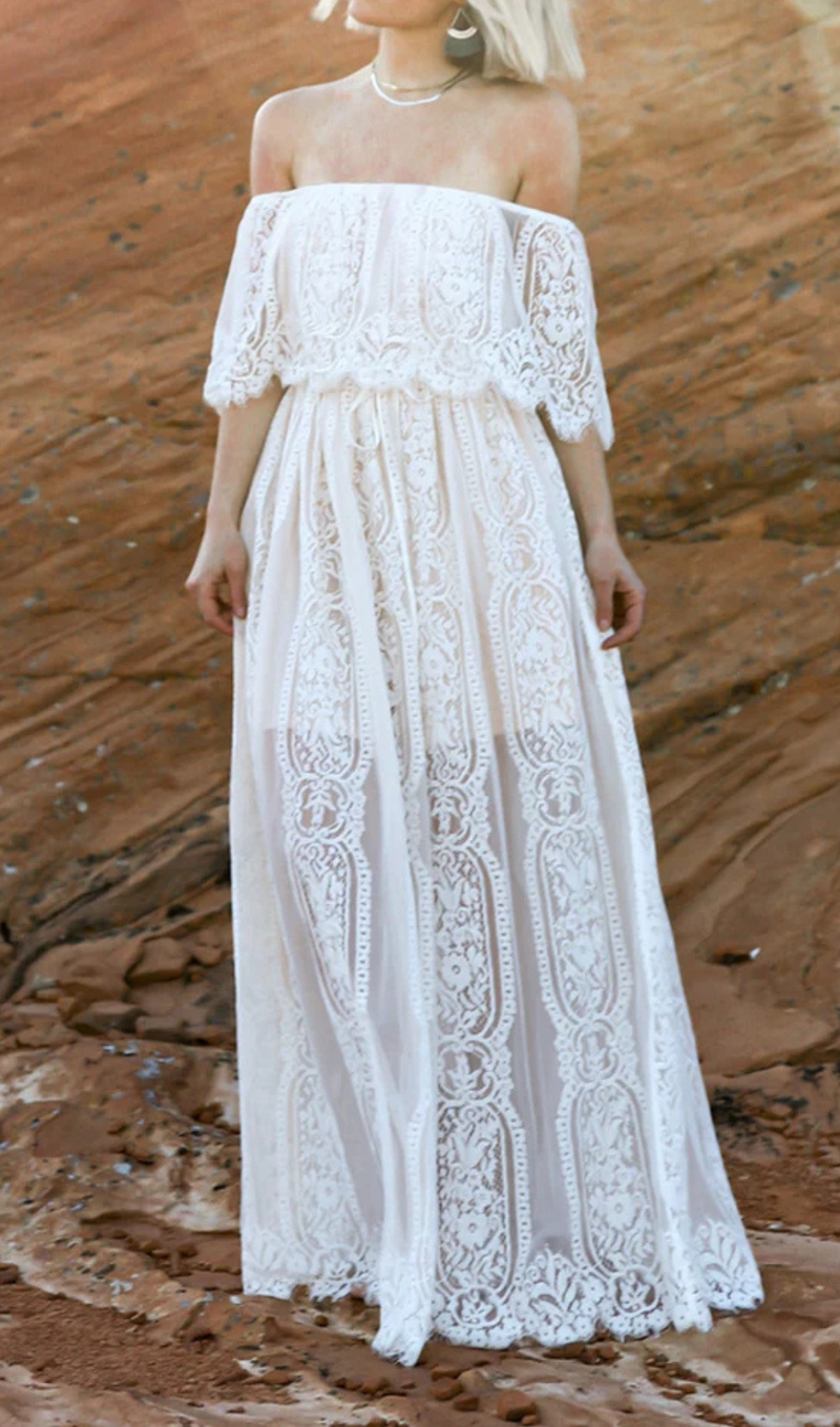 LACE OFF SHOULDER MAXI DRESS