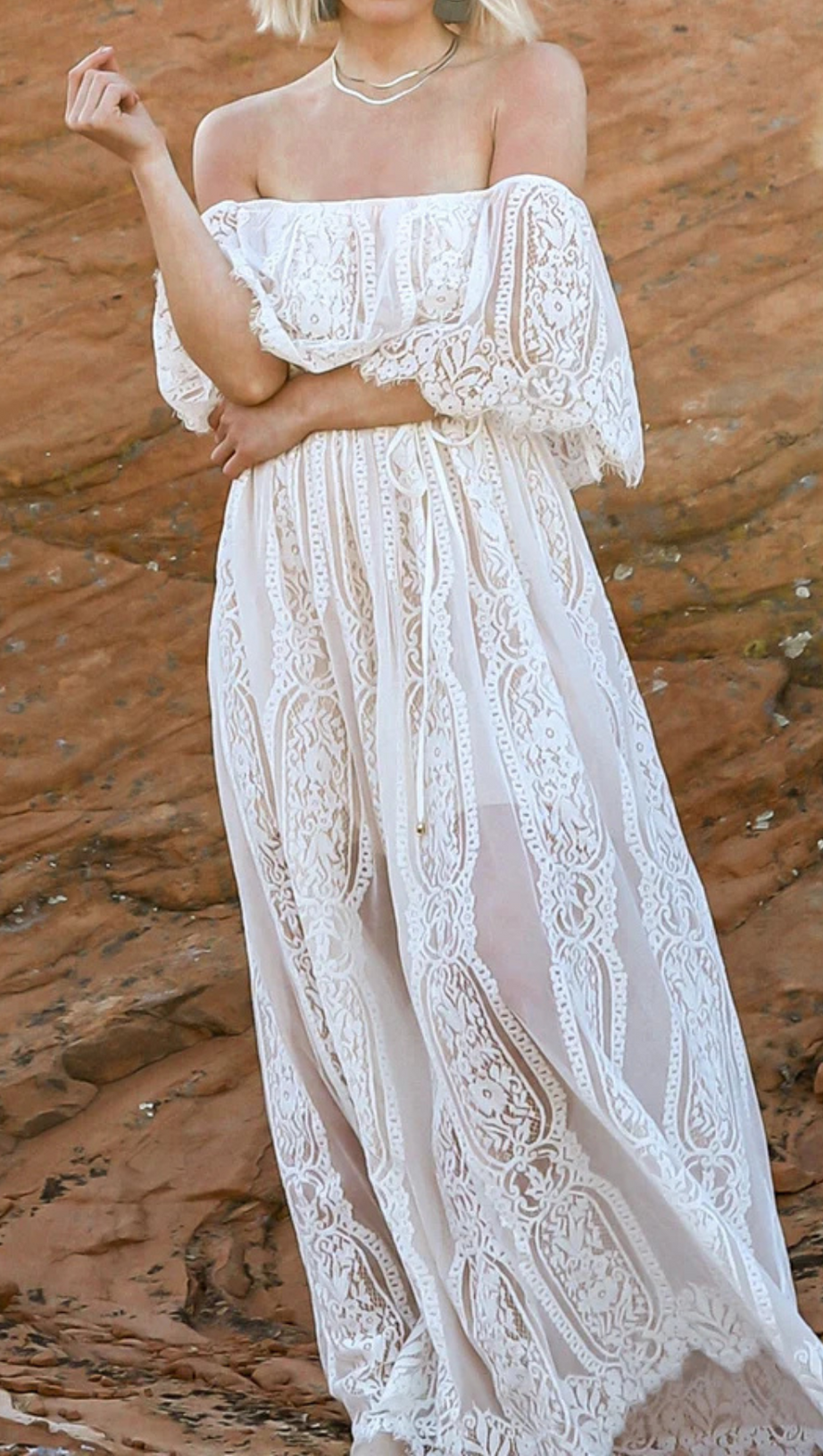 LACE OFF SHOULDER MAXI DRESS