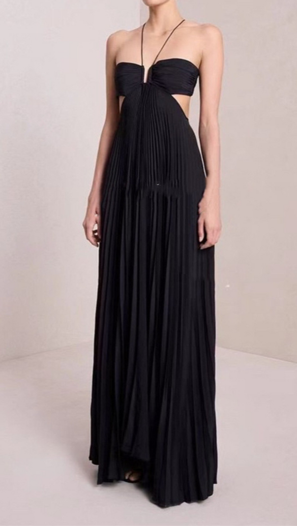AIIZIE STRAP CUTOUT PLEATED MIDI DRESS - product image