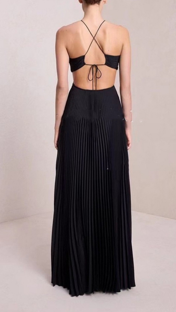 AIIZIE STRAP CUTOUT PLEATED MIDI DRESS - product image