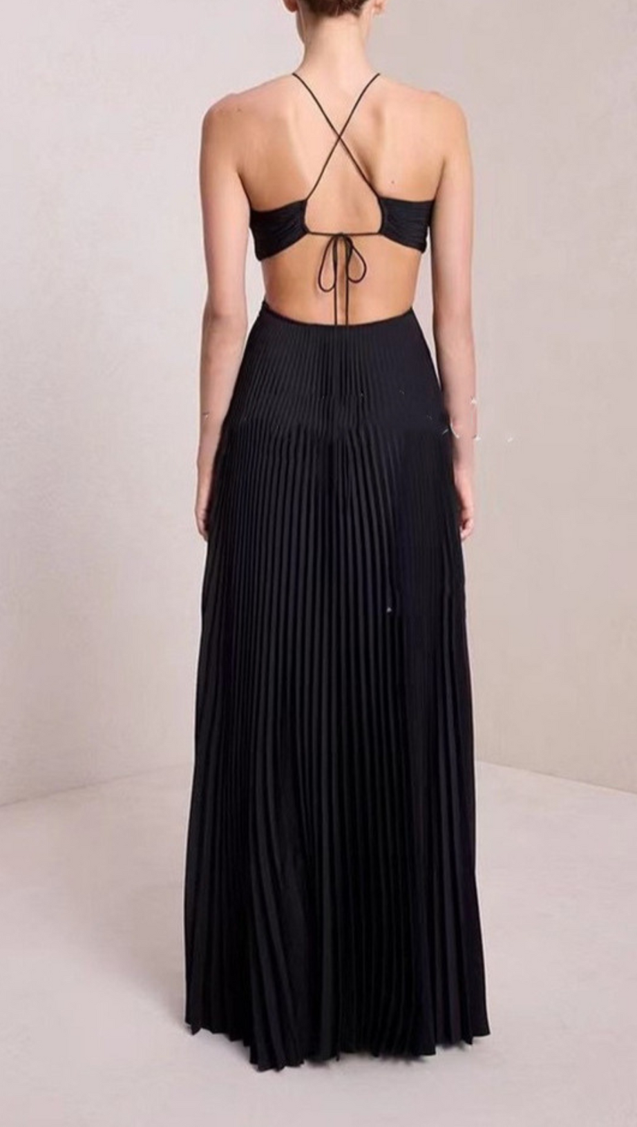 STRAP CUTOUT PLEATED MIDI DRESS