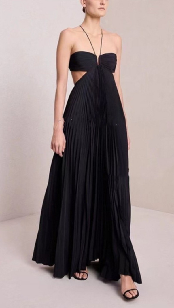 AIIZIE STRAP CUTOUT PLEATED MIDI DRESS - product image