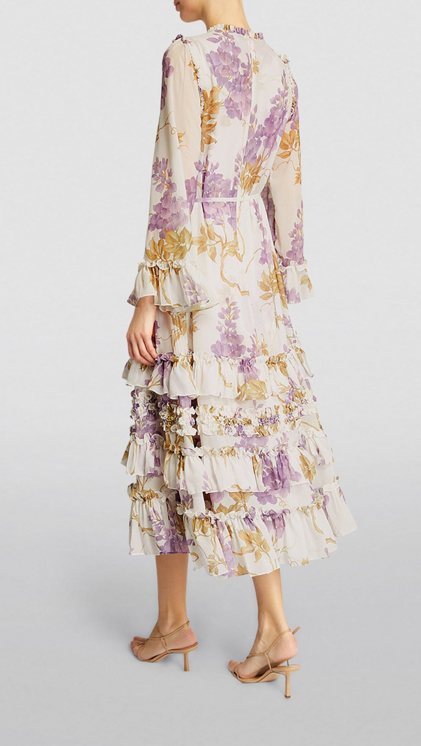 AIIZIE CHIFFON WISTERIA PRINTED MIDI DRESS - product image