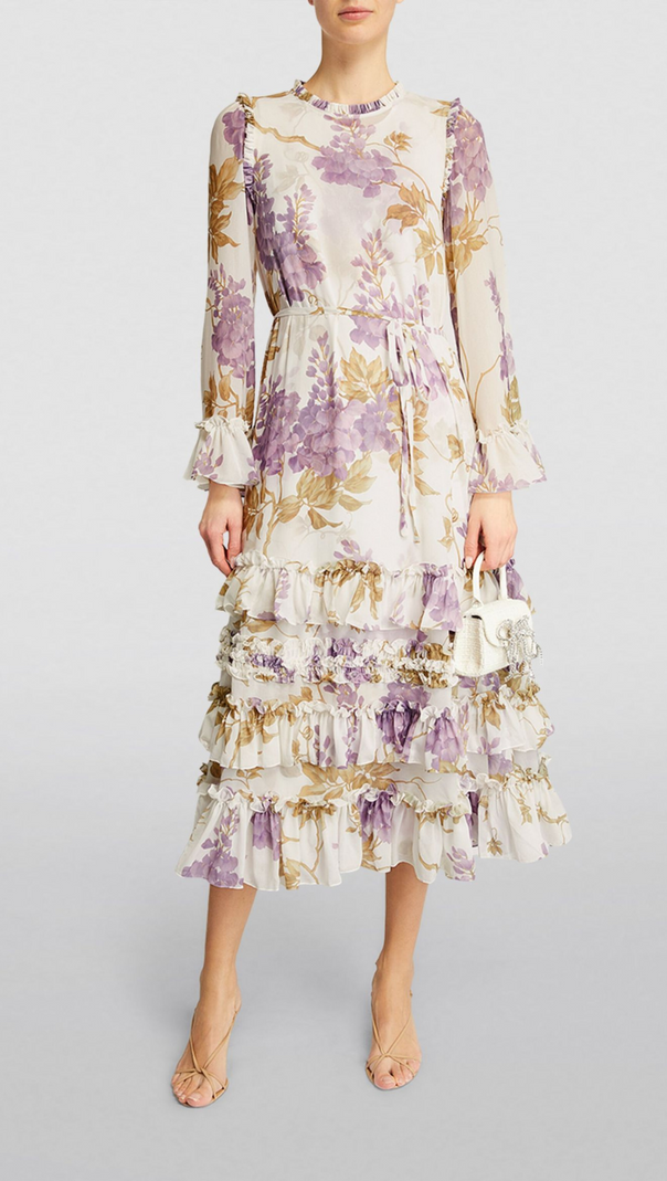 AIIZIE CHIFFON WISTERIA PRINTED MIDI DRESS - product image
