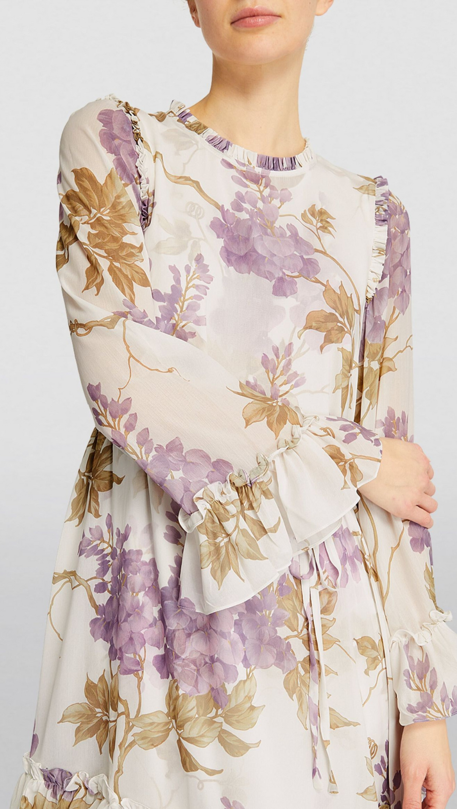 MIDIKLEID AUS CHIFFON MIT WISTERIENDRUCK 