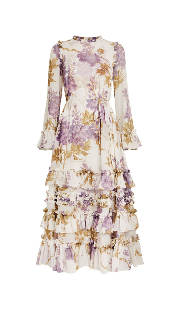 AIIZIE CHIFFON WISTERIA PRINTED MIDI DRESS - product image