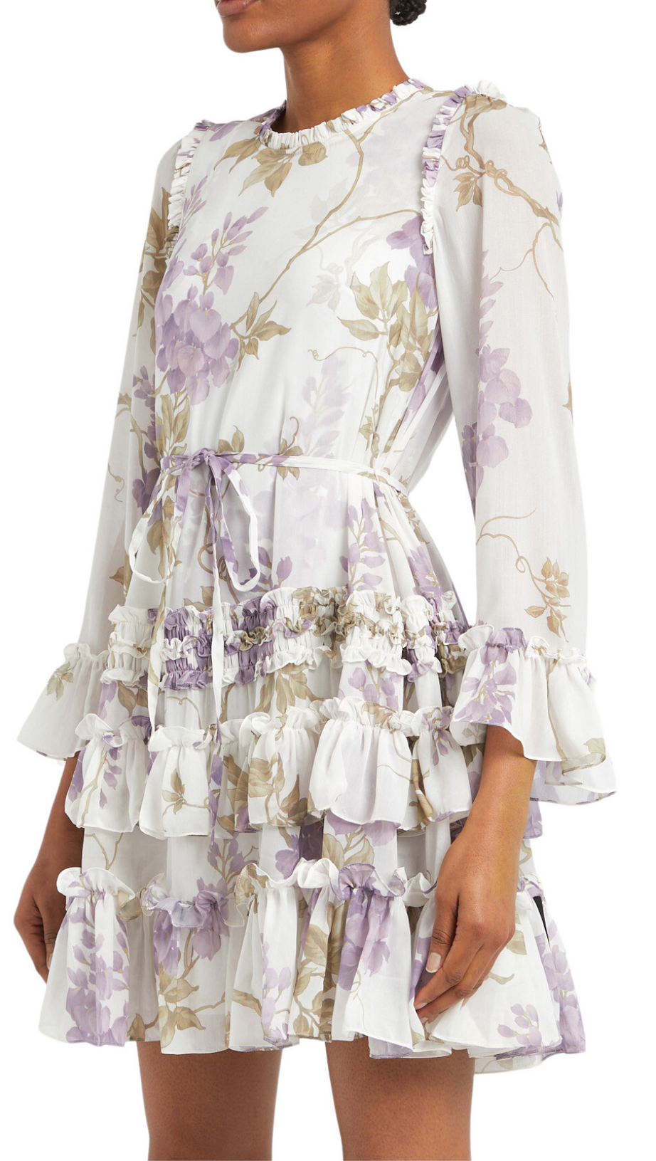 MINI ABITO CON SCOLLO ROTONDO STAMPATO IN CHIFFON GLICINE 