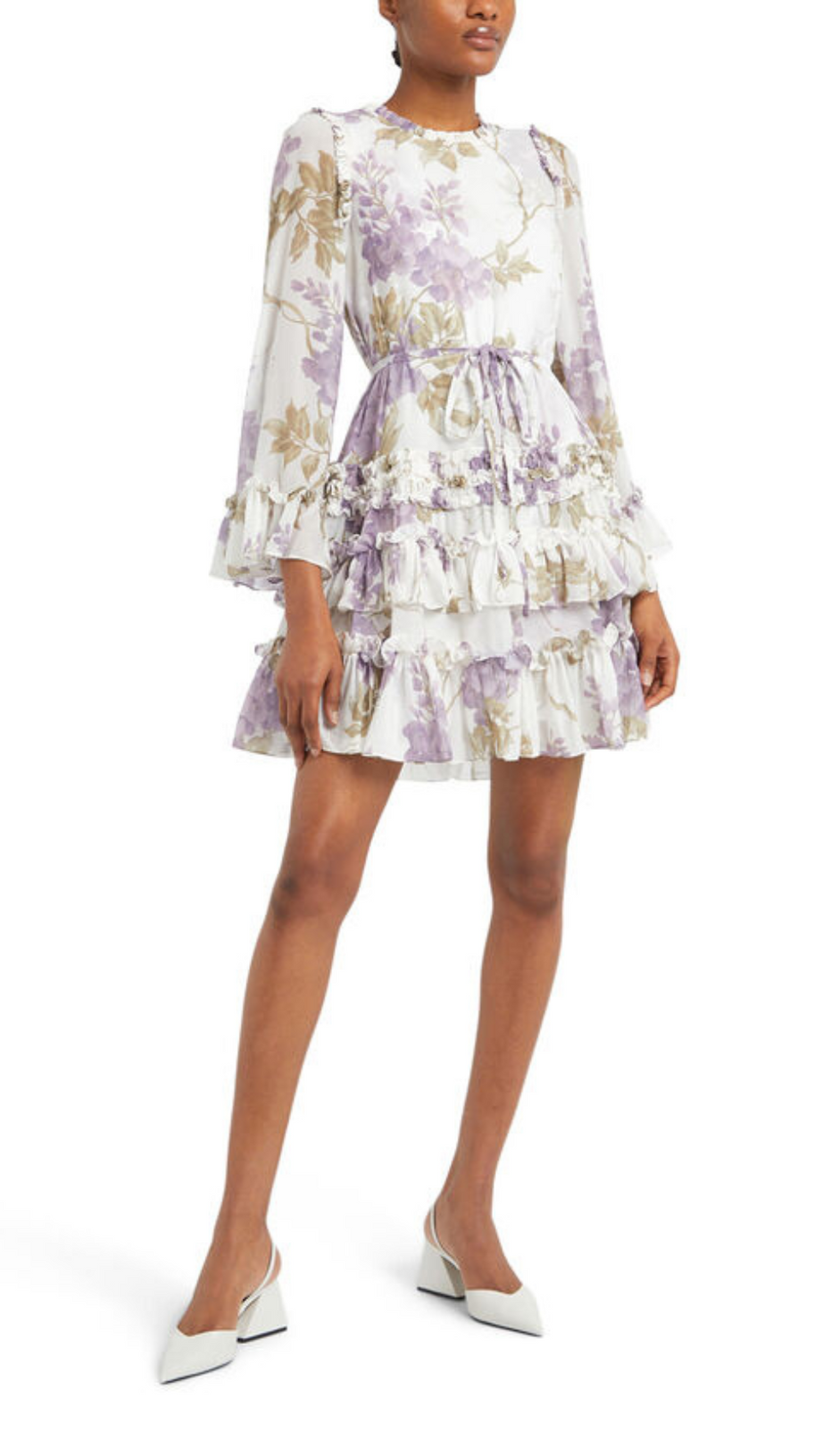 MINI ABITO CON SCOLLO ROTONDO STAMPATO IN CHIFFON GLICINE 