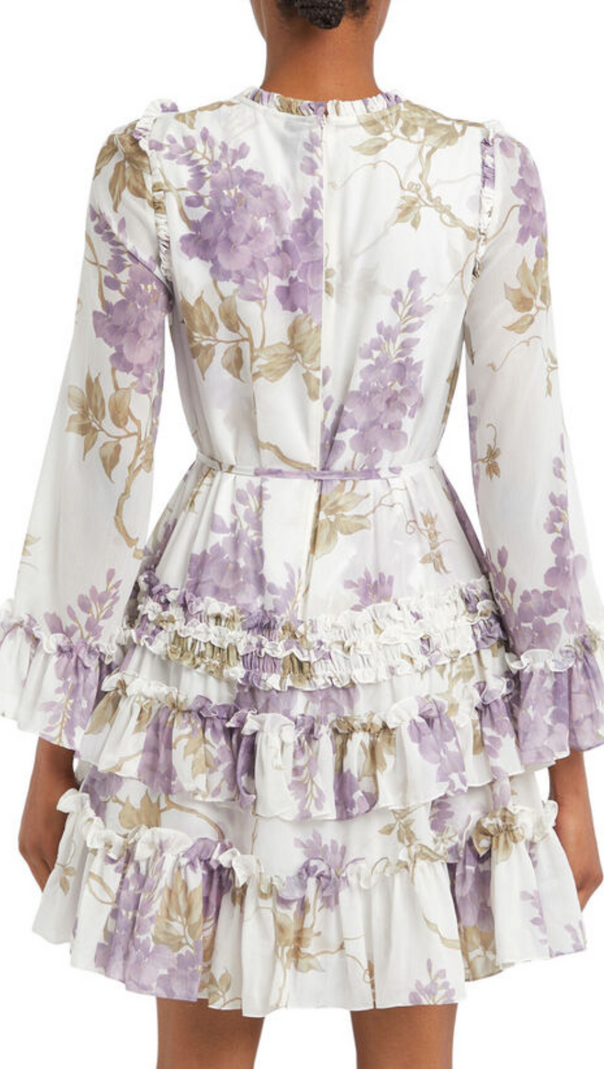 AIIZIE WISTERIA CHIFFON PRINTED ROUND NECK MINI DRESS - product image