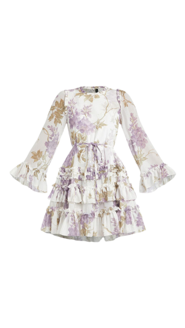 AIIZIE WISTERIA CHIFFON PRINTED ROUND NECK MINI DRESS - product image