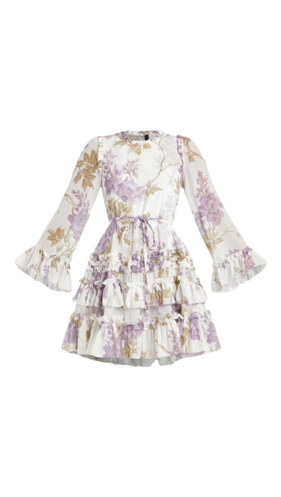 MINIKLEID AUS CHIFFON MIT WISTERIA-DRUCK UND RUNDHALSAUSSCHNITT 