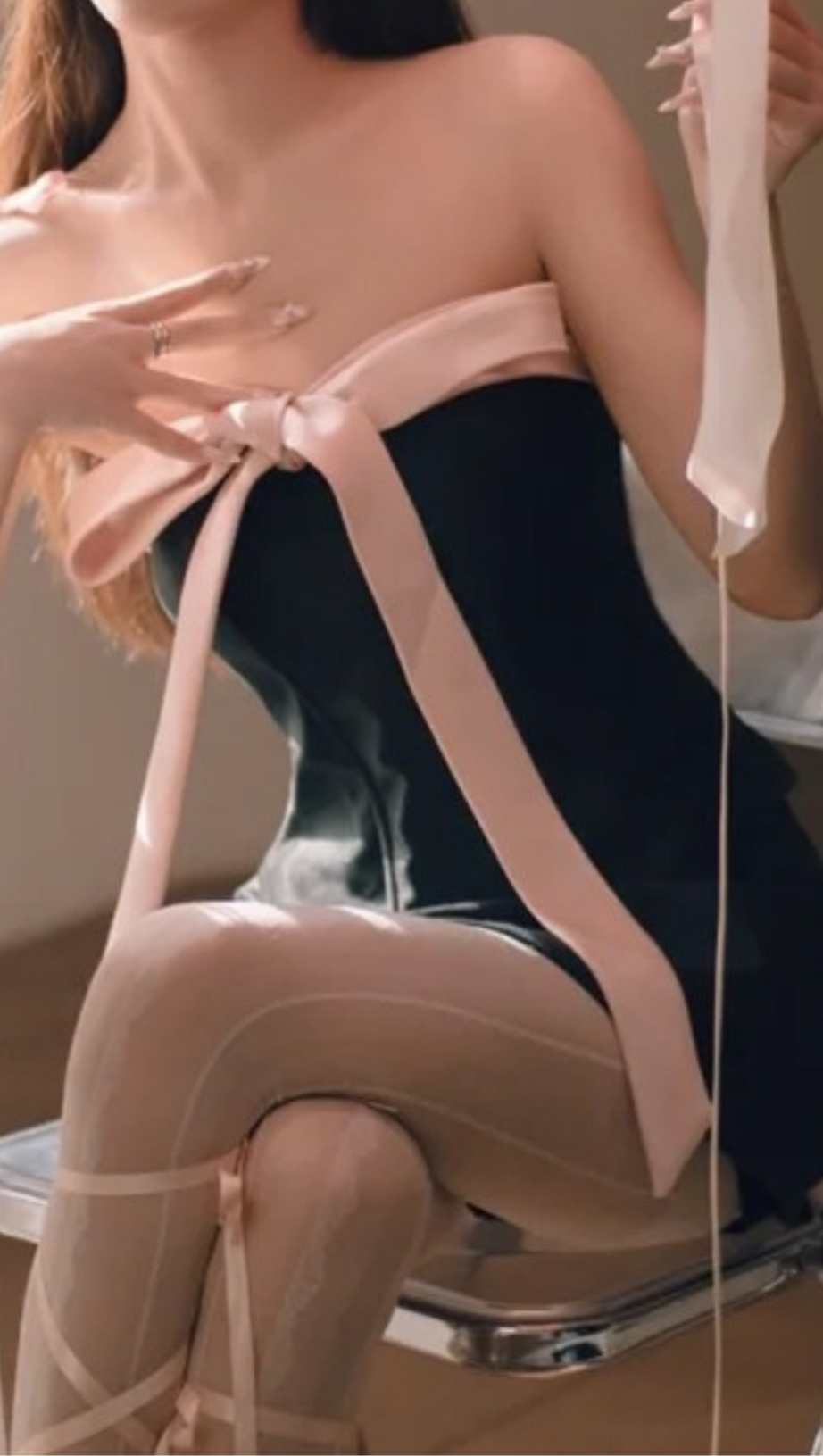 TIE EMBELLISHED BANDEAU TOP SKIRT SUIT