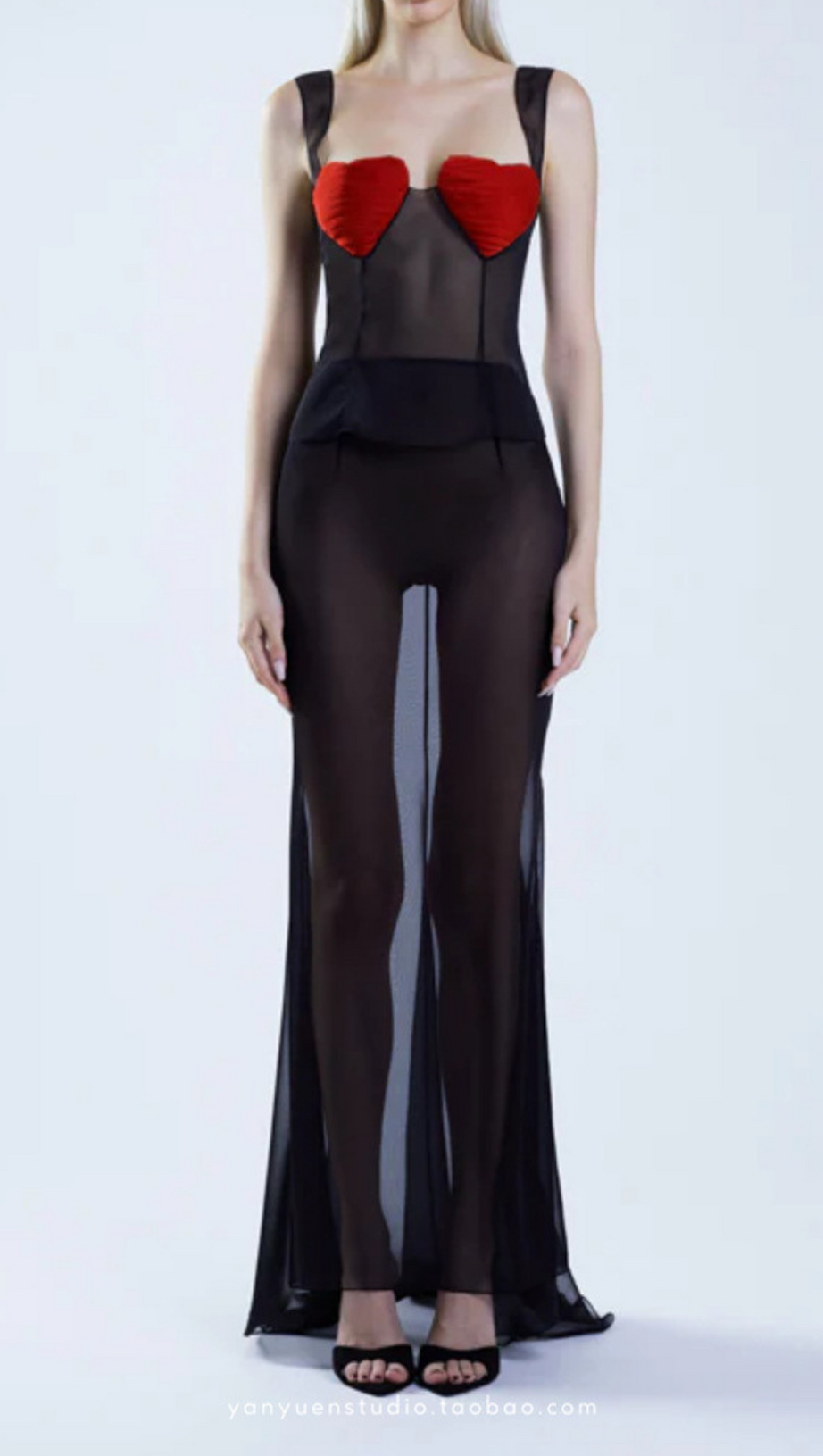 HEART SHAPE EMBELLISHED FISHTAIL MAXI DRESS