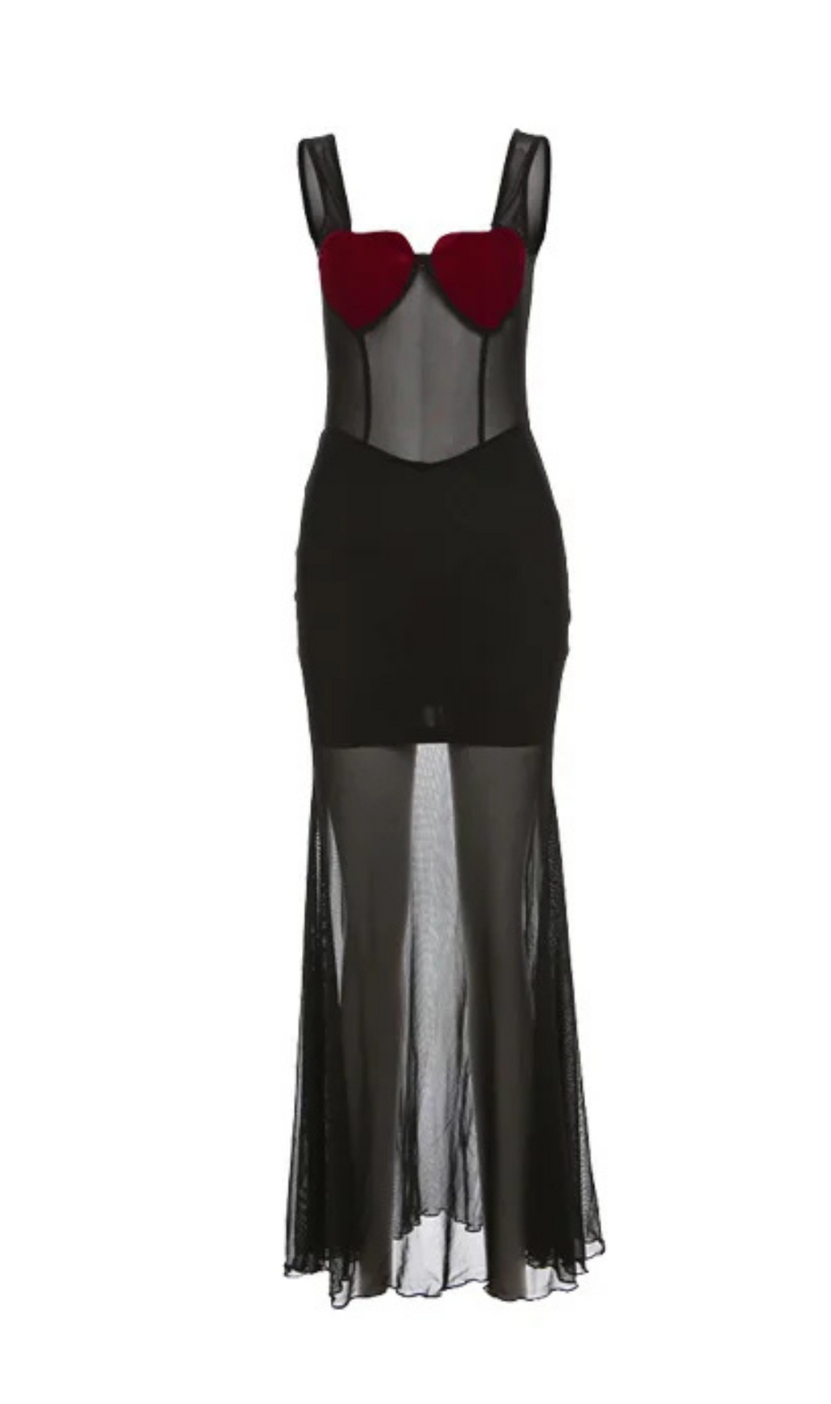 MAXIKLEID MIT HERZFORM UND VERZIERUNG 