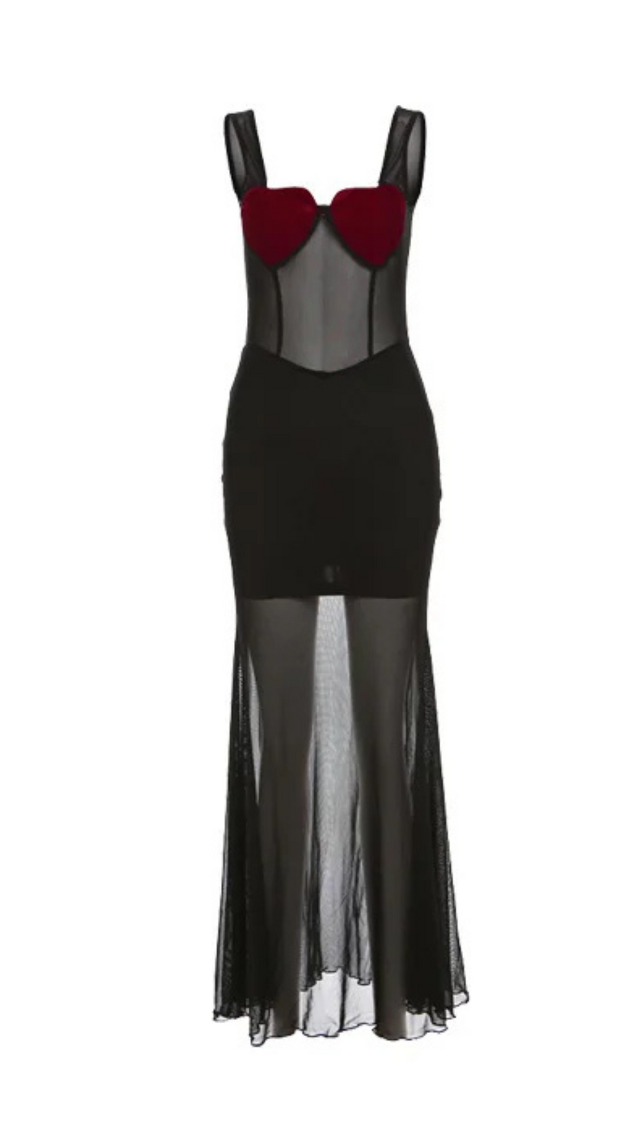 HEART SHAPE EMBELLISHED FISHTAIL MAXI DRESS