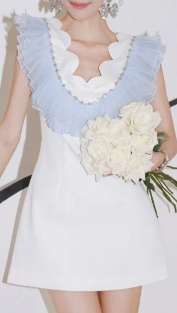 AIIZIE RUFFLE BEADING V-NECK MINI DRESS - product image