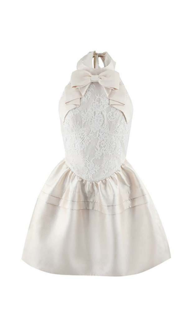AIIZIE BOW EMBELLISHED LACE PATCHWORK MINI DRESS - product image