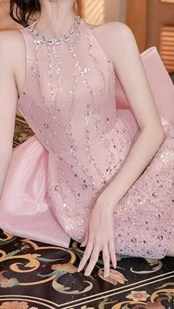 AIIZIE SHORT CAMISOLE DRESS WITH BOW BACK IN PINK - product image