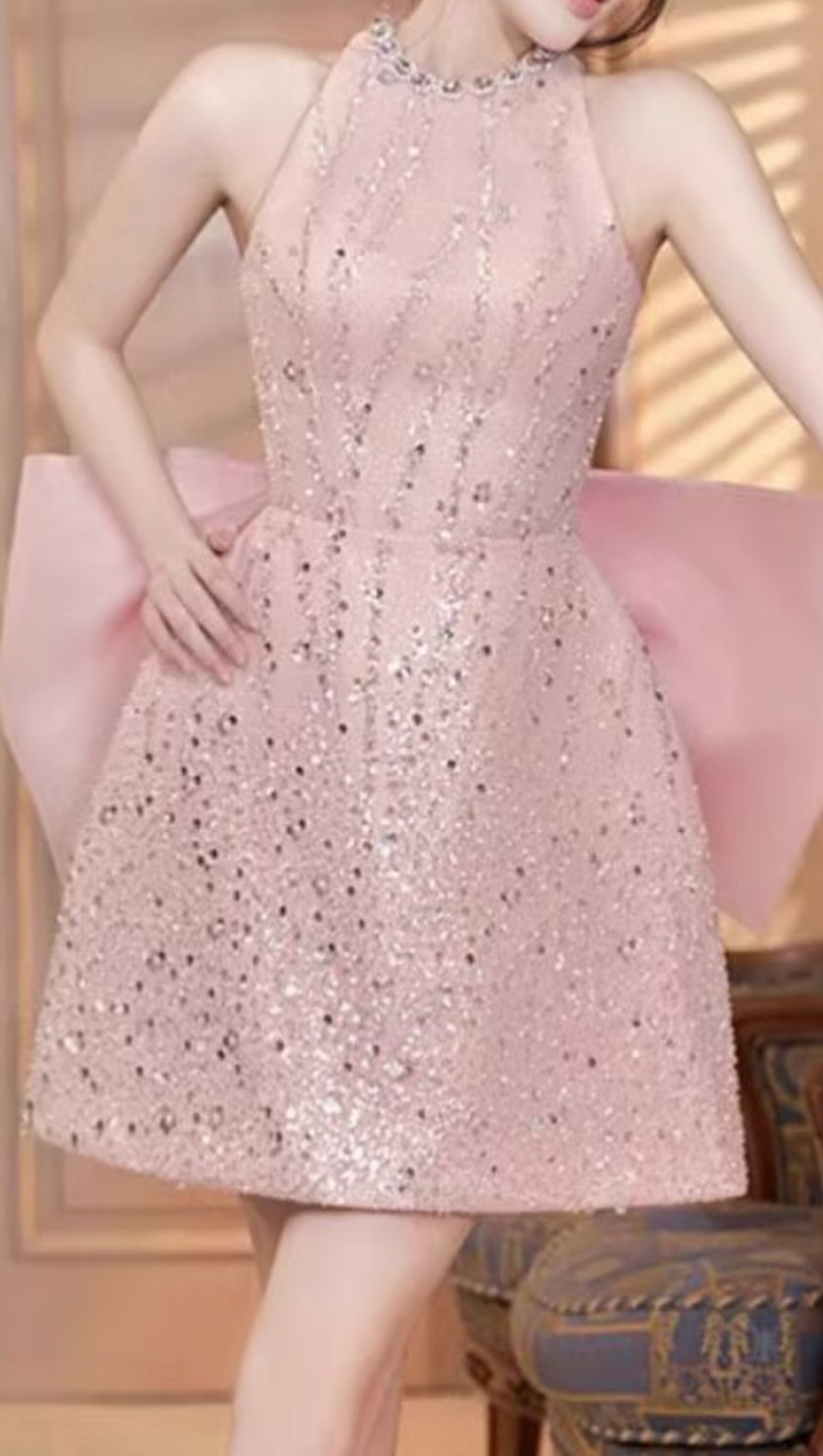 SHORT CAMISOLE DRESS WITH BOW BACK IN PINK