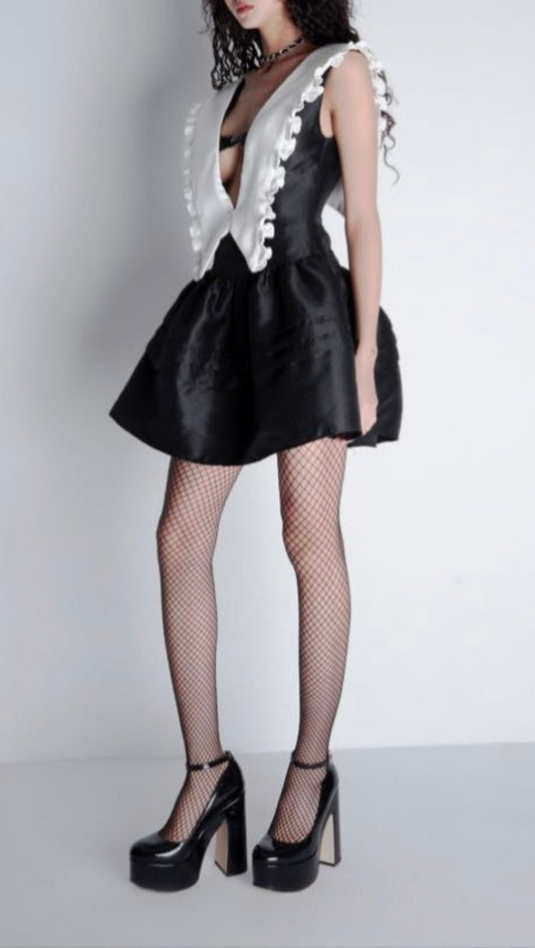 AIIZIE V-NECK CUTOUT RUFFLES MINI DRESS - product image