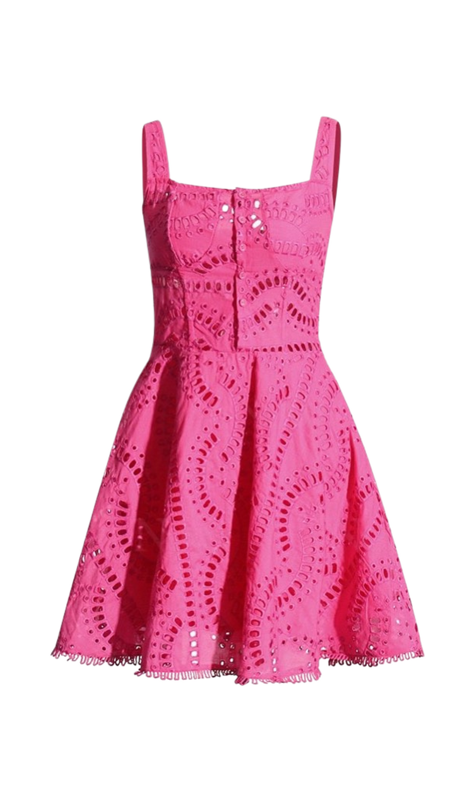 EMBROIDERED HOLLOW MINI DRESS IN HOT PINK
