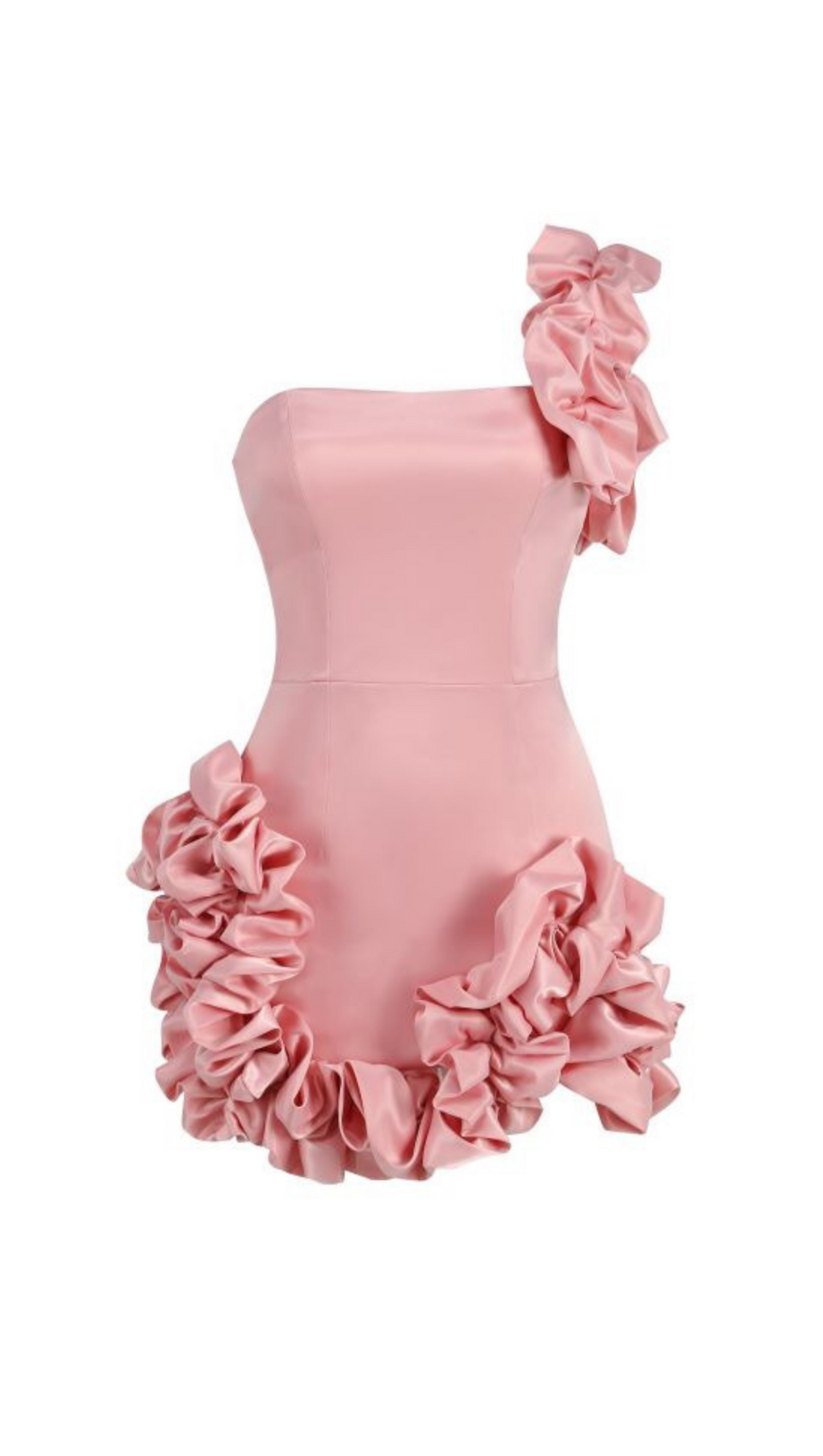 ONE SHOULDER RUCHED SATIN DRESS