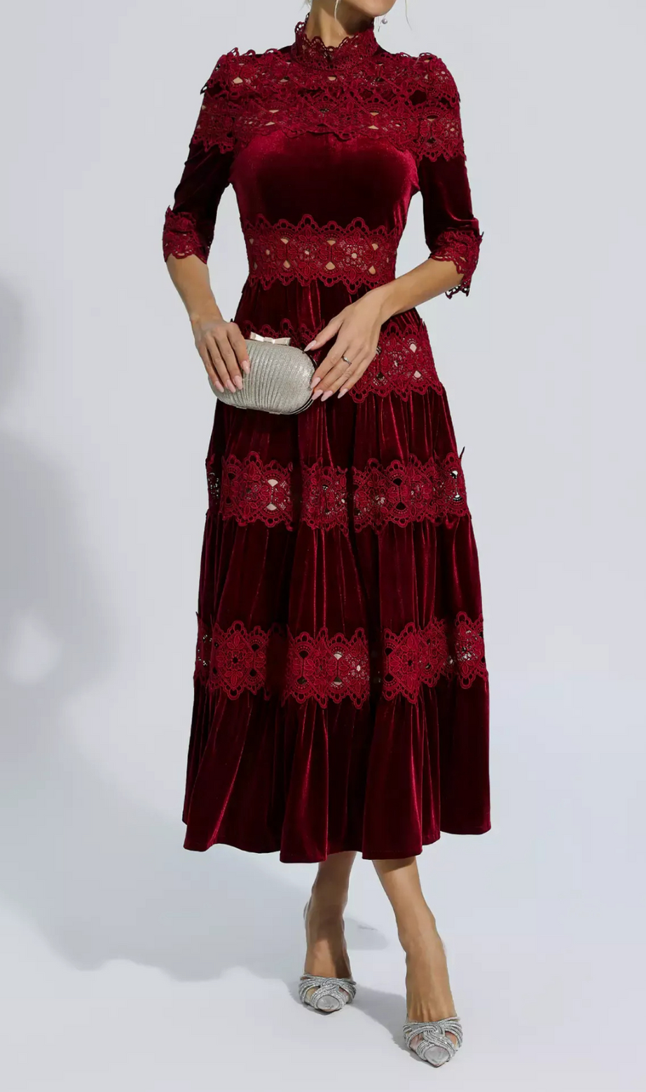 HOHL-PATCHWORK-SAMTKLEID IN ROT