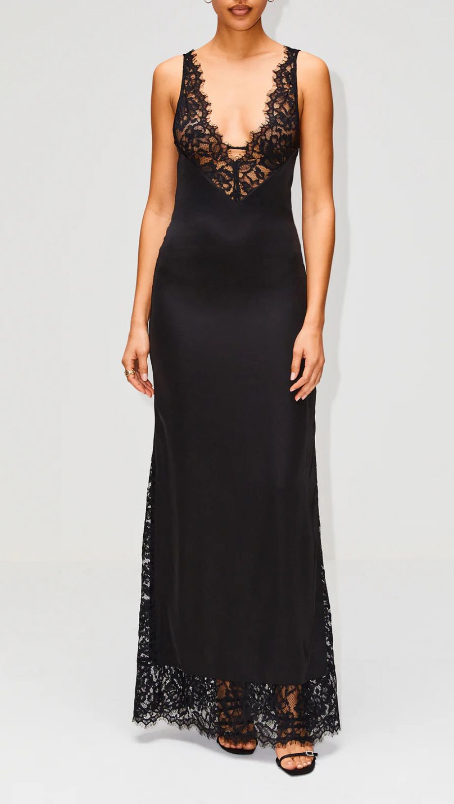 LACE-TRIM V-NECK SLIP DRESS