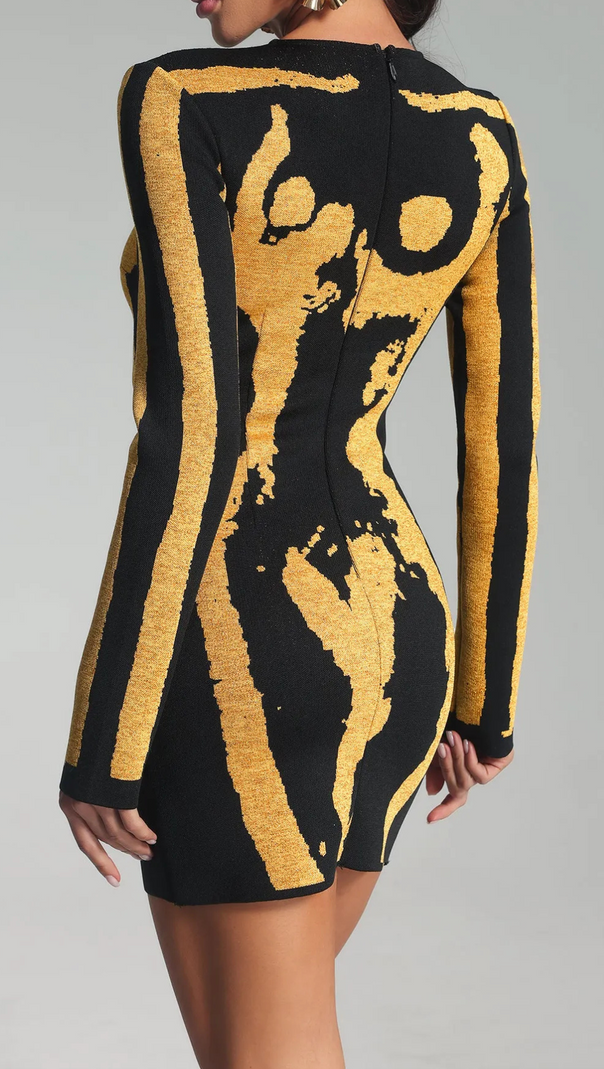 AIIZIE LONG SLEEVE SPARKLY DRESS BLACK GOLD - product image