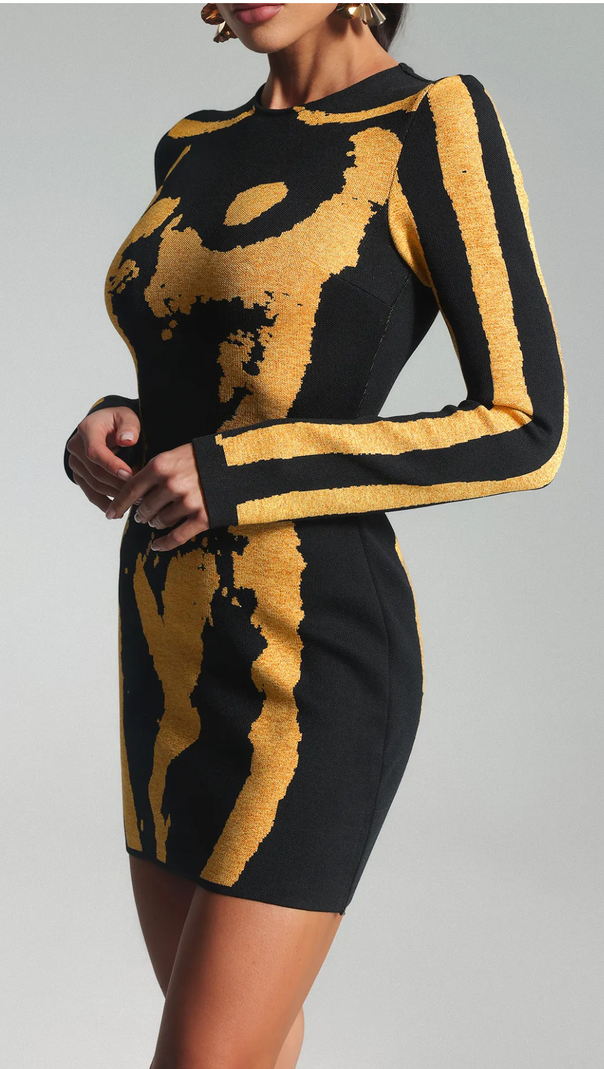 AIIZIE LONG SLEEVE SPARKLY DRESS BLACK GOLD - product image
