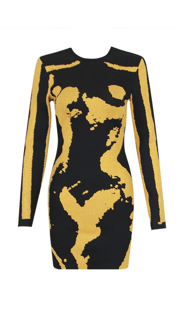 AIIZIE LONG SLEEVE SPARKLY DRESS BLACK GOLD - product image