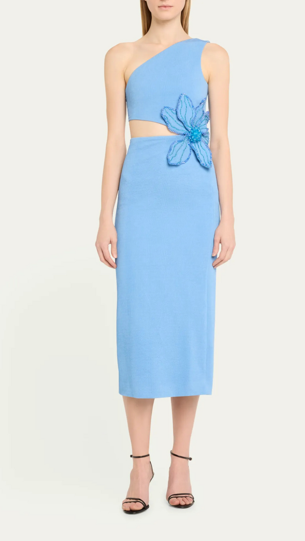 AIIZIE FLOWER APPLIQUE ONE-SHOULDER MIDI DRESS - product image