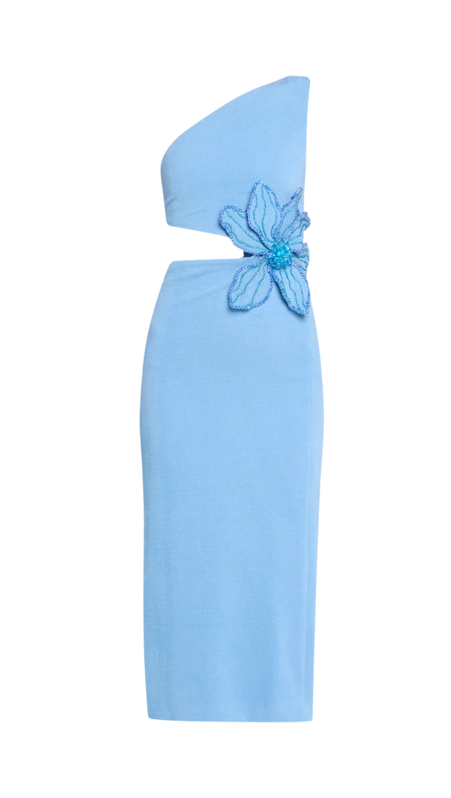 FLOWER APPLIQUE ONE-SHOULDER MIDI DRESS