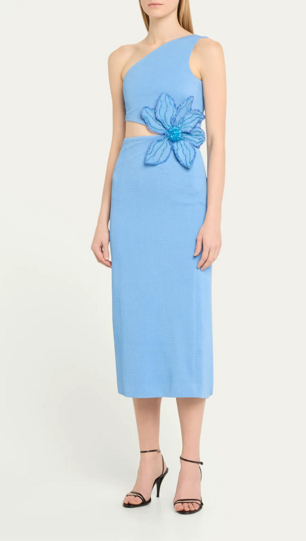 AIIZIE FLOWER APPLIQUE ONE-SHOULDER MIDI DRESS - product image