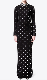 POLKA DOT LONG SLEEVE MAXI DRESS