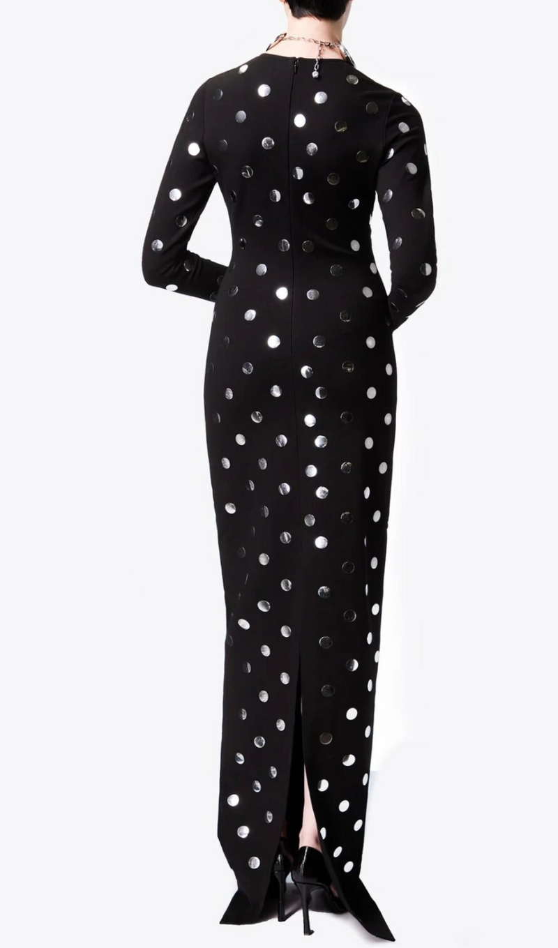 POLKA DOT LONG SLEEVE MAXI DRESS