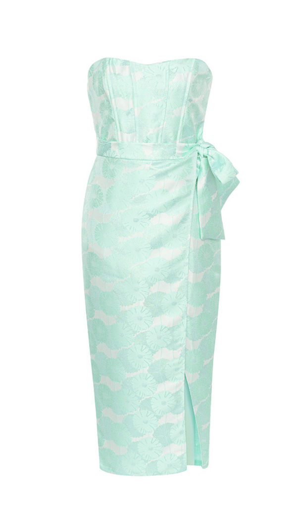 AIIZIE FLORAL PRINT SPLIT THIGH BOW FRONT TUBE DRESS - product image