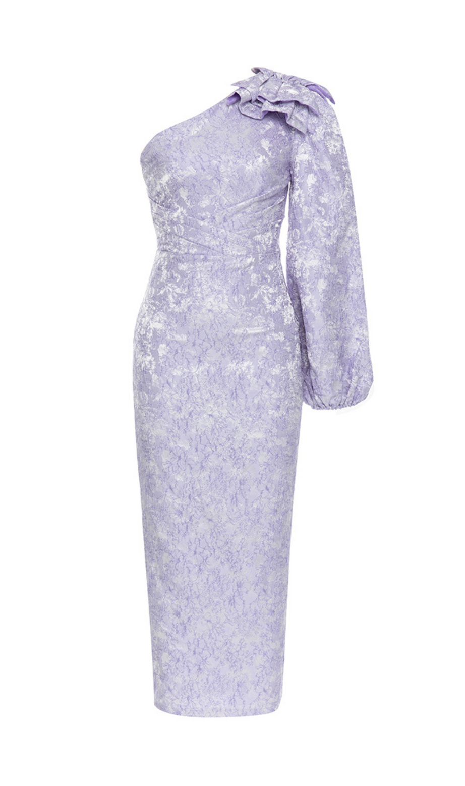 Geblümtes Ein-Ärmel-Midikleid Lavendel