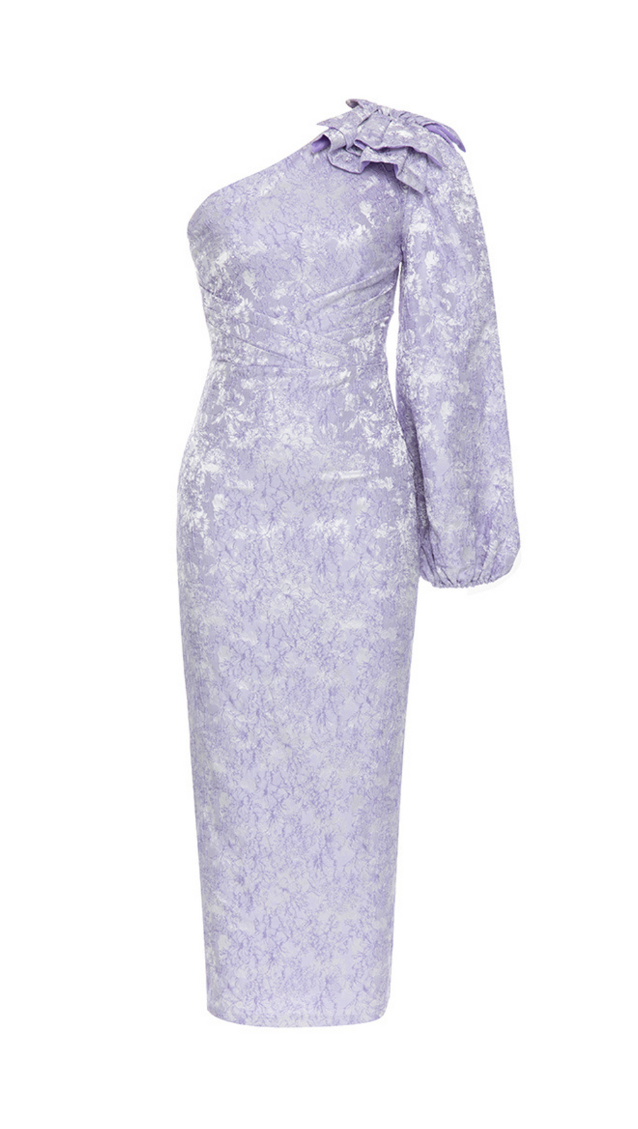 FLORAL ONE SLEEVE MIDI DRESS LAVENDER