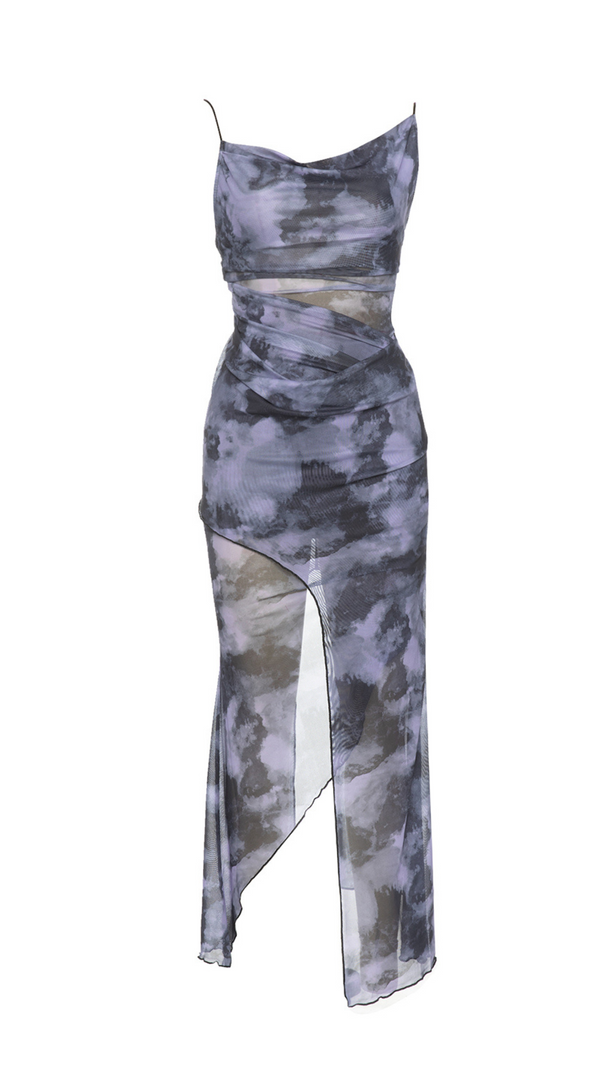 AIIZIE TIE DYE SPLIT THIGH MESH CAMI DRESS - product image