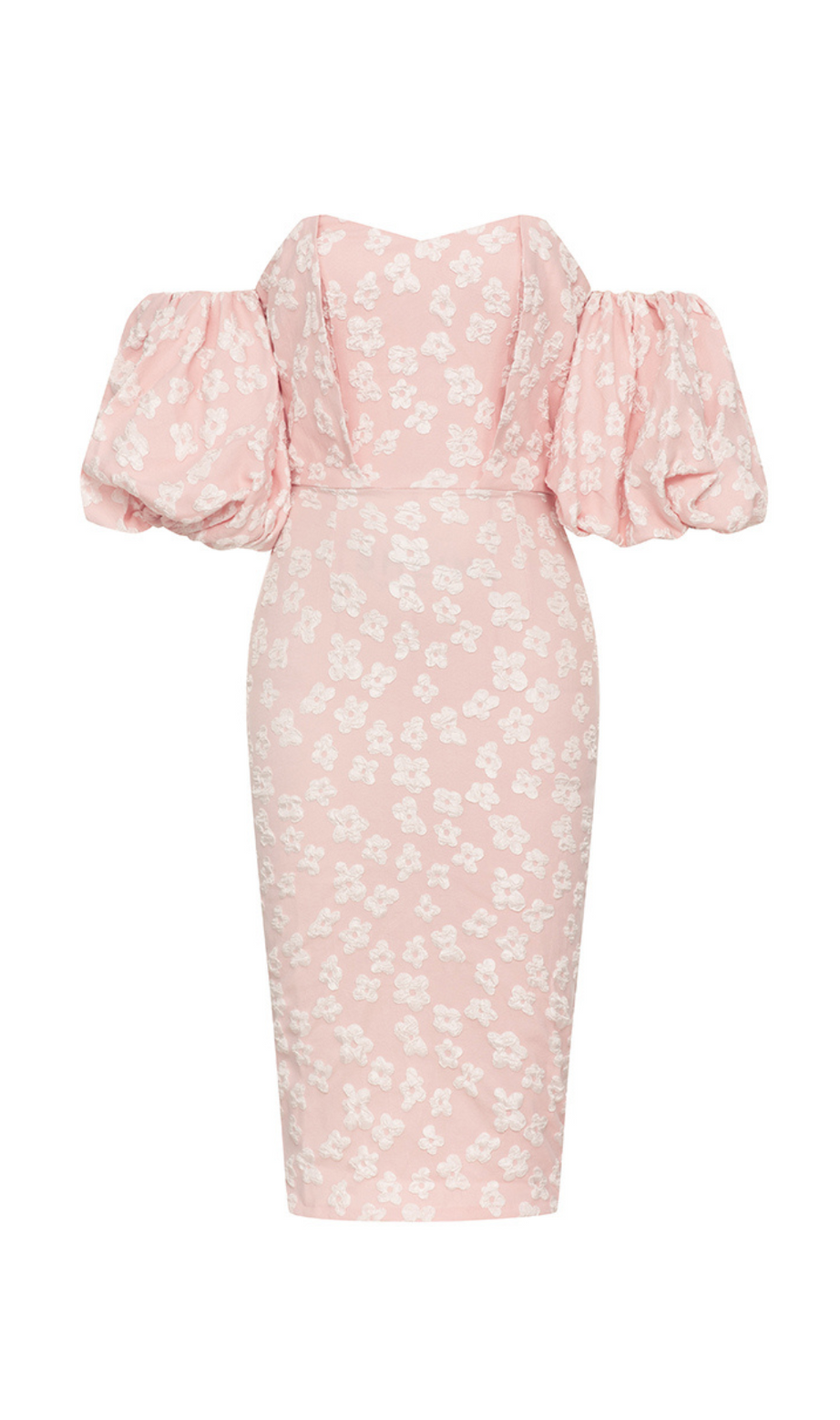BARDOT-KLEID MIT PUFFÄRMELN UND BLUMENMUSTER ROSA