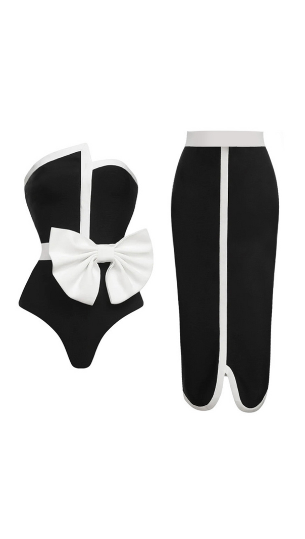 AIIZIE OFF SHOULDER BOW TIE ONE PIECE SWIMSUIT SET - product image