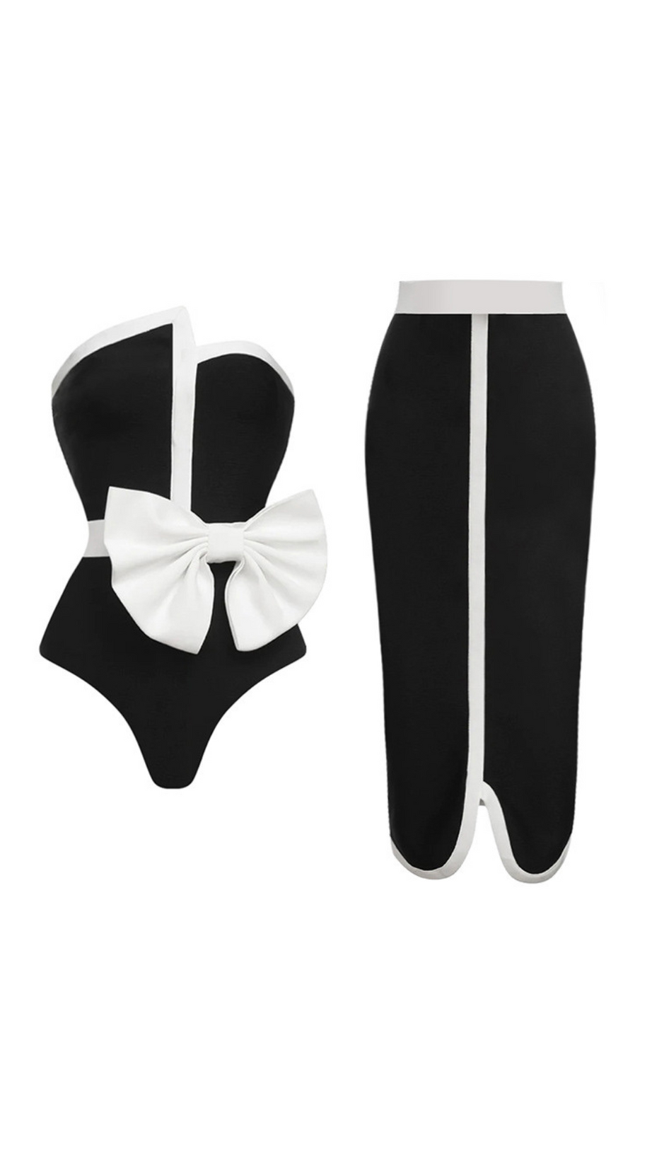 OFF SHOULDER BOW TIE ONE PIECE SWIMSUIT SET